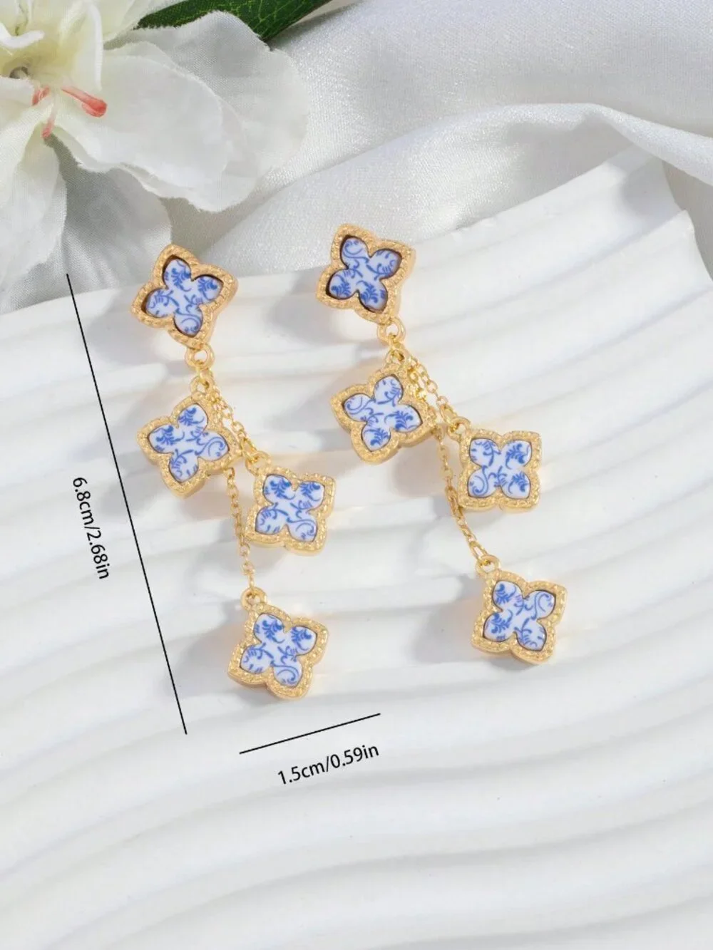 Multicolor Elegant Women's Romantic Four-Leaf Clover Long Pendant Earrings
